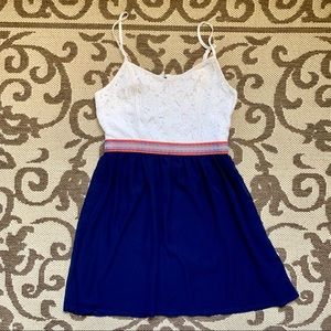 Speechless White Lace and Navy Midi Dress